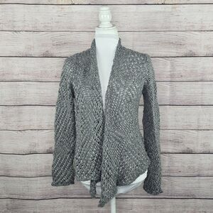 Eileen Fisher Open Knit Eco Pebble Luster Wool Alpaca Blend Grey Cardigan Medium